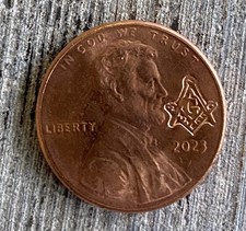 Masonic Freemason Square And Compass stamped Penny -100% Aid 4 Brotherhood Fund picture