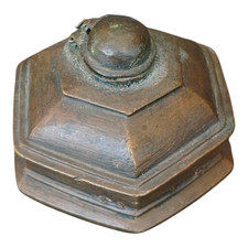 1850's Antique Vintage Handcrafted Brass Unique Shape Inkpot ,  Collectible picture