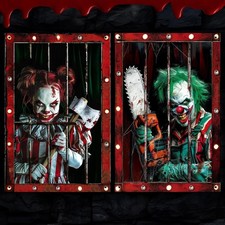 Halloween Window Decorations Scary Curtain 2 Pcs Fabric Hanging Indoor Outdoor picture