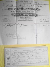1905 Masonic Knights Templar CG Braxmar NY Gold Plated Badges Receipt & Voucher picture