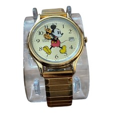 Vintage Lorus Quartz Disney Mickey Mouse Gold Tone Watch w/ Date & Original Box picture