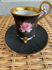 Vintage 40's Ottlinger Sevelen Footed Teacup Matte Black Gold Pink Rose Gothic picture
