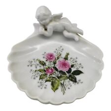 Lefton Shell Shape Trinket Dish w Roses And Cherub Angel Cupid 2633 picture