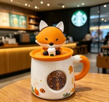 LUXURY NEW Starbucks Ceramics Mug Cup Set Autumn Forest Maple Leaf Cute Fox picture