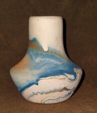 Vintage Small Nemadji Art Pottery Swirl Brown Blue Wide Bottom Vase 3