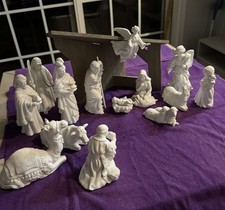 Vintage Avon White Porcelain Nativity Set 15 Pcs Lot 1981-1987 Original Boxes picture