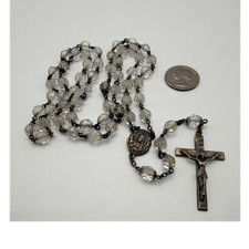 Antique/Vtg Creed Sterling Silver Rosary Faceted Crystal Catholic Prayer Beads picture