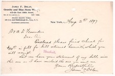 1897 JAMES DOLAN LETTERHEAD GRANITE BLUE STONE WORKS EAST 105TH ST NEW YORK picture