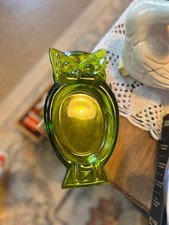 Vintage OWL Ashtray Mid Century Modern Green Translucent Glass MCM picture