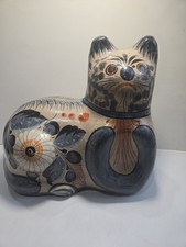 Rare EXTRA LARGE Vintage Tonalá Mexican Pottery Cat — 10″ Folk Art Showpiece picture