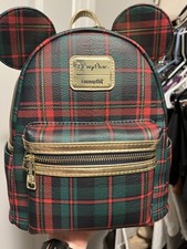 Loungefly Disney Mickey Mouse Plaid Mini Backpack Green Red Black Gold picture