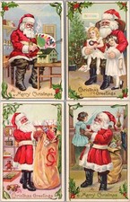Lot of 4 Antique ~Santa Claus Christmas Postcards~ Children~Toys~Vintage~s578 picture