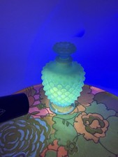 Vintage Fenton Hobnail Aqua Blue Glass Perfume Bottle W/ Stopper 4.5”H Glows picture
