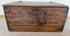  Antique Quaker Wheat Berries Wooden Advertising Crate Box Puffed Baked picture