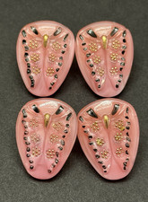 Vintage Set of 4 Czech Pink Glass BUTTERFLY Buttons - 3/4