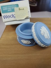 Vintage Wedgwood Pale Blue Jasperware Mini Candy/Trinket Box  Original Harrods  picture