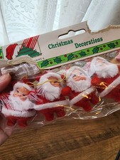 Vintage Miniature Santa Ornaments Flocked Retro Mid Century Vibe Lot 6 Unopened picture