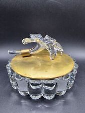 Heisey Crystolite Glass flower and brass lidded Candy Trinket dish 6 1/2” Diamet picture