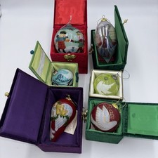 Lot of 6. Pier 1 Hand Painted Li Bien Glass Balls Teardrops Christmas Ornaments picture