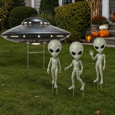 4-Pack Alien Cutout Yard Prop - Full Body Alien Halloween Decorations Outdoor, picture