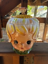 Vintage Lefton Thumbelina Honey Bun Ceramic Cookie/Biscuit Jar #1692 picture