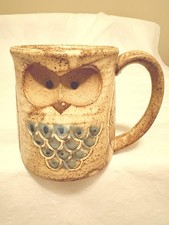 Vintage 1970s Owl Mustache Mug Speckled Stoneware MCM Studio Art Pottery Cup picture