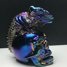 518g Natural Stone .Electroplating Process. Hand-carved.Dragon, Skull Sculpture picture