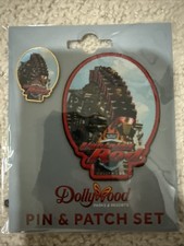 Dollywood  Pin  Dolly Parton Lighting Rod Rollar Coaster Pin & Patch Set NWT picture