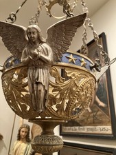 Antique Hanging Sanctuary Lamp w Angels Ornate from Church in France picture