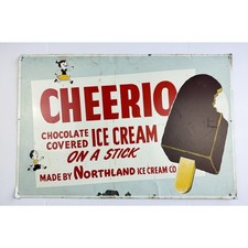 Vintage Cheerio Chocolate Covered Ice Cream Northland Ice Cream Co Tin Sign picture