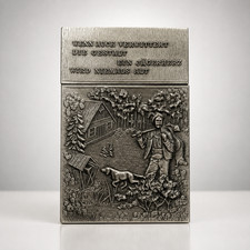Vintage German SKS 95% Pewter Cigarette Case Dog Hunter Relief Collectible picture