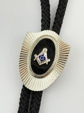 Vtg Masonic Freemason Bolo Tie Blue Black Silver Tone Compass Lodge Master picture
