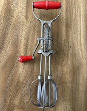Vintage Turner & Seymour Superwhirl Egg Beater Red Handles Retro Kitchenware picture
