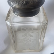 **STERLING SILVER** Antique Victorian-era Cut-Glass Vanity Jar W/ Repousse Lid picture