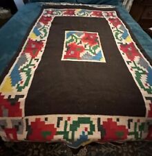 Vintage SOUTHWEST Mexican Ethnic Design WOOL BLANKET Fringed 86x42in picture