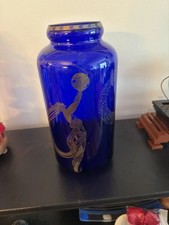 Vintage 1988 Franklin Mint ErtÃ© Fireflies Cobalt Blue and Gold Vase picture