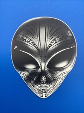 Vintage 1997 Alien Head Sticker Decal Gray Tribal Tattoo Detailing Sci-Fi 90S picture