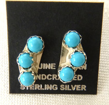 Zuni Janice Spencer Kingman Turquoise Trio Earrings  925 Sterling Silver 3/4