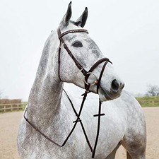 HORZE Weston Padded Leather Horse Snaffle Bridle w/ Reins Brown Warmblood picture