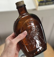 Vintage 1976 Log Cabin Syrup Bottle - Bicentennial Spirit of 76 Amber Glass picture