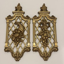 VTG Dart Homco Wall Plaques '71 Gold Lattice Hollywood Regency Plastic Decor USA picture