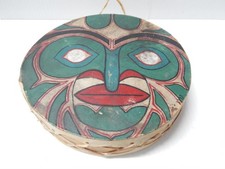 VINTAGE NW COAST HAND PAINTED WOODEN HAND DRUM - OLD AND NICE  picture
