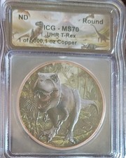 T-Rex 1 oz .999 Fine Copper Round Medallion Slabbed 1 of 5000 ICG MS 70 picture