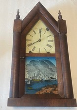 Original Ingraham 8 day Steeple Clock nice reverse painting  & Great Label picture