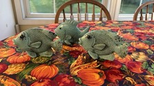 Three Vintage Style Turquoise Fish Figurine Coastal Nautical Decor Distressed 6” picture