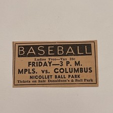 Nicollet Ball Park Baseball MPLS Columbus 1935 Minneapolis Newspaper Ad SAG7-M14 picture