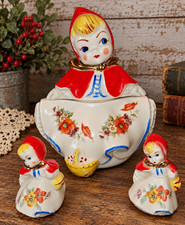 Hull Vintage Little Red Riding Hood Cookie Jar & Salt Pepper Shakers picture