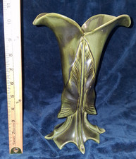 Vintage Camark Pottery Green Leaf Art Vase USA #865 Art Deco Mid Century 10.5