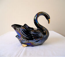 Vintage Black Swan Ceramic Planter Retro Iridescent w/ Gold Accents picture