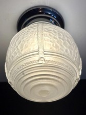 Vintage 1930’s-50’s Art Deco Geometric Ribbed Glass Light Fixture Chrome Base picture